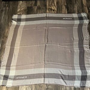 Coach Taupe and Gray Striped Square Scarf